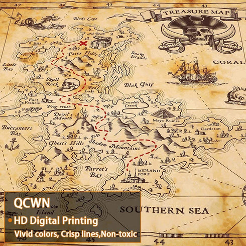 QCWN Pirate Map Tapestry, Treasure Map Tapestry, Island Treasure Map Nautical Wall Tapestry,Tapestry for Men,Halloween Map Tapestry Room Decor for Men,Pirate Decor,Birthday Party.