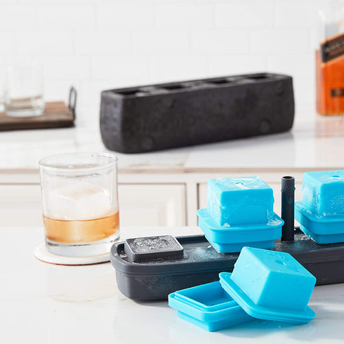 Tovolo King Cube Ice Mold System, Crystal Clear Seamless 2 Inch Cubes for Whiskey Cocktails & More - Set of 4 Molds