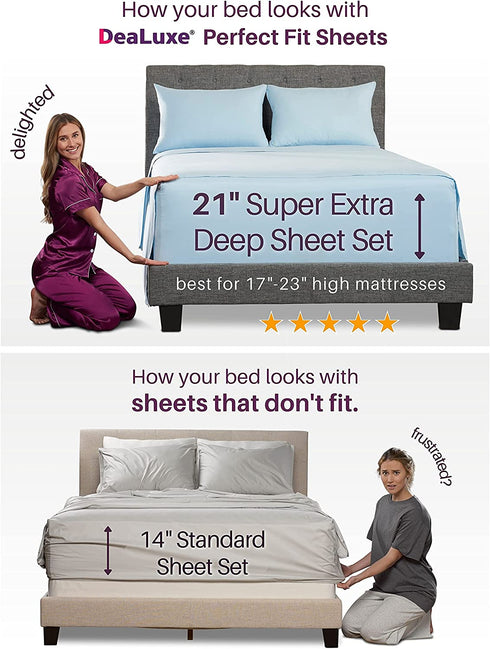 King Fitted Sheet Deep Pocket Extra Deep Pocket Fitted Sheet King Size 18? - 21? Inch + Fitted Bed Sheets Only - King Fitted Gray