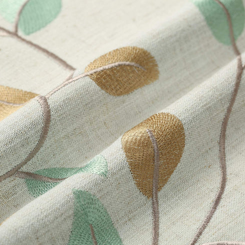 Leeva Embroidered Small Curtain Valance for Windows Bedroom, Embroidery Leaf Linen Energy Saving Valances for Dining Room Studio, 52x18, Green Leaves