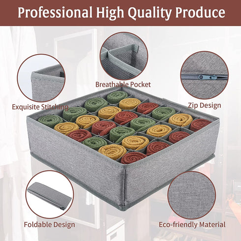 Socks Organizer ,3packs Dresser Drawer Organizer 72 Cell Collapsible Closet Underwear Organizer Drawer Divider for Storing Socks, Underwear, Silk Scarves, Ties, Belts