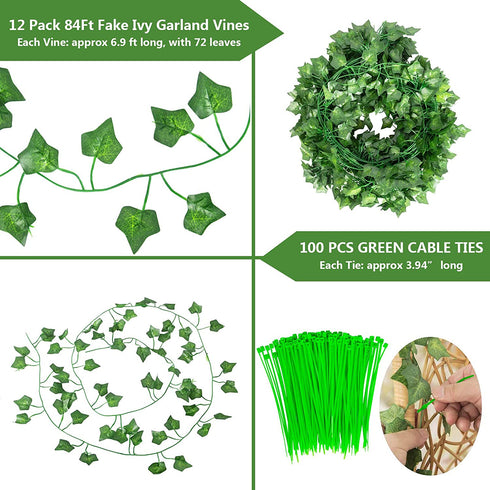 12 Pack 84 Ft Fake Vines for Bedroom Decor Artificial Ivy Leaves Greenery Garland Hanging Plants for Home Wedding Arch Wall Patio Garden Decor