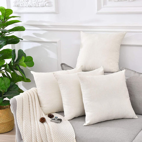Linen Throw Pillow Covers 18 x 18 Beige Decorative Blank Couch Pillow Covers for Sublimation Bed Sofa Farmhouse Cushion Cases Set of 4