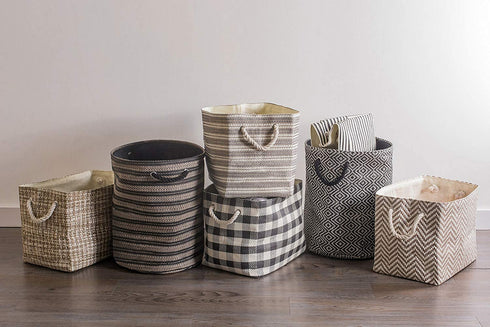 DII Oversize Woven Paper Storage Basket or Bin, Collapsible & Convenient Home Organization Solution for Office, Bedroom, Closet, Toys, & Laundry (Large - 17x12x12€?), Black & White Basketweave
