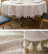 Heavy Weight Cotton Linen Tablecloth, Plaid Tassel Round Table Cover for Kitchen Dining Room Tabletop Decorations, Round - 48", Beige