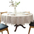 Heavy Weight Cotton Linen Tablecloth, Plaid Tassel Round Table Cover for Kitchen Dining Room Tabletop Decorations, Round - 48", Beige
