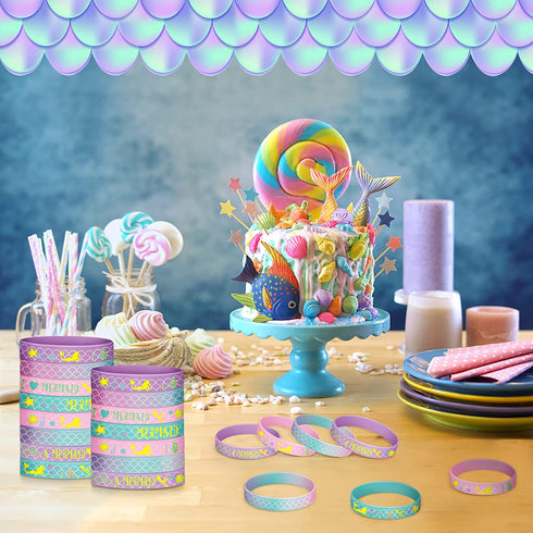 24 Pack Mermaid Silicone Wristband Mermaid Scale Bracelets I'm a Mermaid Wristband Mermaid Party Goody Bag Favors for Boys Girls Mermaid Birthday Party Under The Sea Themed Baby Shower Supplies