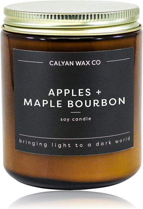 Calyan Wax Soy Wax Candle, Apples & Maple Bourbon Scented Candle for The Home | Premium Candle with Essential Oils | 7.2 oz 57 Hour Burn | Natural Soy Candle in Amber Glass Jar | Aromatherapy, Gift