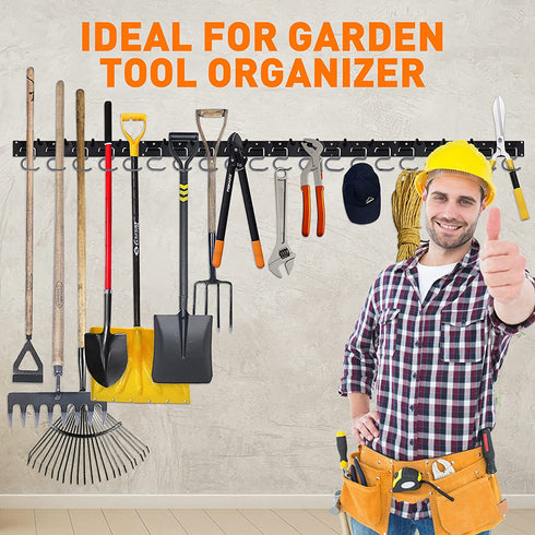 Garage Tool Organizer Wall Mount, 64 Inch Adjustable Storage System, Garden Tool Organizer for Garage Wall Organizer, Heavy Duty Tool Hangers for Garage Wall to Storage Rake, Broom and Yard Tool