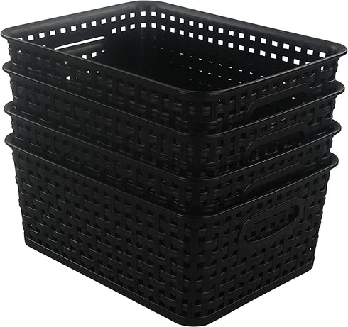 Morcte Black Plastic Storage Basket Bins Organizer, 4-Pack