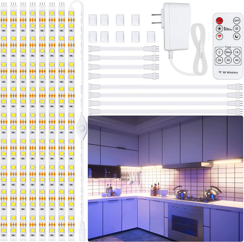 LAFULIT 8 PCS Under Cabinet Lighting Kit, Stick on Lights, Flexible Led Strip Lights with RF Remote and Power Adapter, for Kitchen Cabinet Shelf Desk Counter Corner, 4000K Neutral White, 13ft