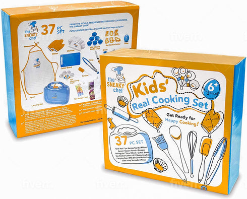 The Sneaky Chef Kids Baking and Cooking Set 37 Piece BPA Free, Child-Safe Essential Junior Utensils, Cooking Protection, Storage Case, Cookie Cutters, and 7 Healthy Recipe Cards - Ages 6+ Years