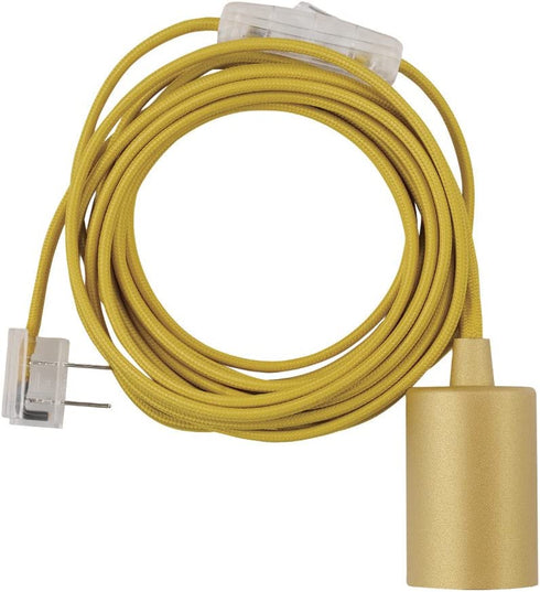 Globe Electric 69998 Emile 1-Light Plug-in Exposed Pendant, 15-ft Yellow Cloth Cord, in-Line On/Off Rocker Switch, Mellow Socket, 180"