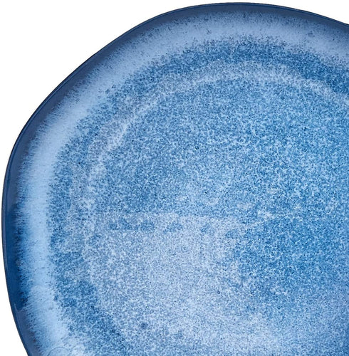 Amazon Basics 12-Piece Melamine Dinnerware Set - Service for 4, Blue Glaze with Rustic Edge