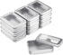 TecUnite Metal Tin Box Clear Top Tins Box Empty Storage Tins Case Rectangle Containers Can with Large Clear Window for Candles, Candies, Gifts, Balms and Treasures, Silver (24)