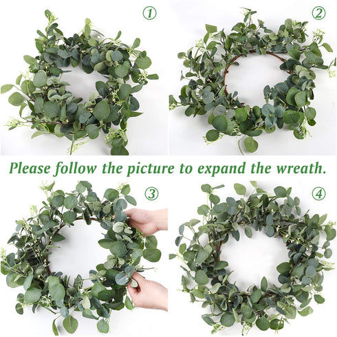 CEWOR 19 Inches Artificial Eucalyptus Wreath Spring Summer Large Green Leaf for Front Door Wall Window Farmhouse Garland Decor