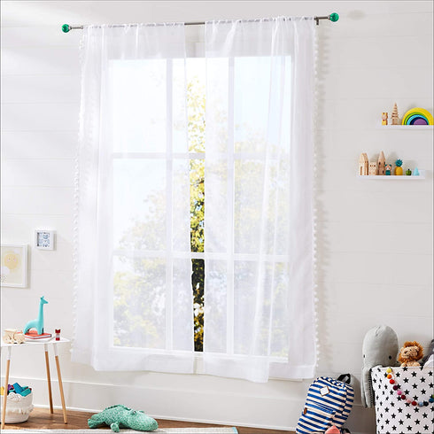 Amazon Basics Decorative 5/8" Curtain Rod with Round Finials, 48"-86", Kelly Green
