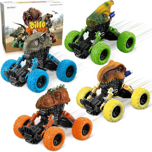 Dinosaur Toys for Kids 3-5, Monster Trucks Dino Toy for 3 Year Old Boys and Toddlers, 4 Pack Pull Back Toy Cars, Dinosaur Games with T-Rex, Birthday Gifts for Kids 3 4 5 and Up