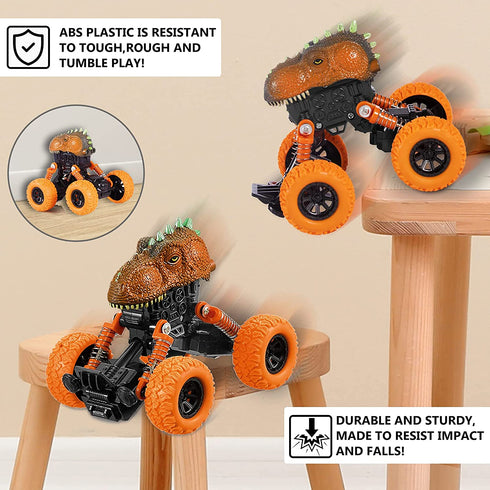 Dinosaur Toys for Kids 3-5, Monster Trucks Dino Toy for 3 Year Old Boys and Toddlers, 4 Pack Pull Back Toy Cars, Dinosaur Games with T-Rex, Birthday Gifts for Kids 3 4 5 and Up