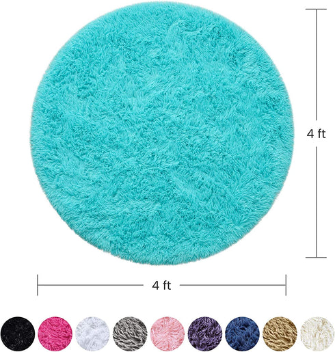 Goideal Round Fluffy Area Rug for Bedroom, Teal Blue Shaggy Rug for Boys Girls, Fuzzy Cute Princess Castle Nursery Room Rug, Circle Plush Floor Carpet for Babies Room Decor 4ft (4' Diameter)