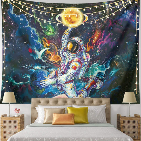 Trippy Astronaut Tapestry Blacklight Space Tapestry Posters For College Dorm,Cool Spaceman On Fantasy Universe Planets Galaxy Sky Tapestry Mens Guys Poster Tapestries For Bedroom Cool Room Decor.