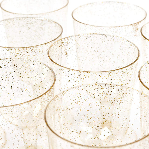 MATANA 50 Gold Glitter Plastic Wine Glasses for Weddings & Parties, 6oz - Sturdy & Reusable