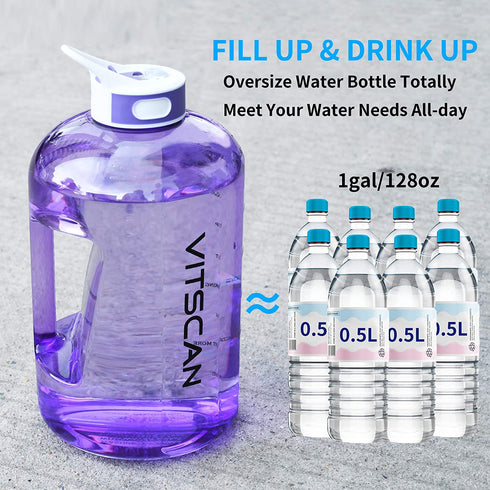 1 Gallon Water Bottle with Straw, Motivational Large Water Bottle with Time Marker, Big Clear Transparent Water Kettle Purple 128oz Water Bottles, Water Jug for Sports Water Bottle BPA Free