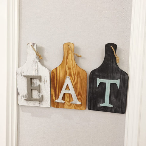 HoreZer ETA Sign Wall-Decor, Rustic Cutout EAT Letter Sign Wood Decorative Hanging Board for Kitchen/Home,EAT Sign Decorative Hanging Wooden Letters, Country Wall Art (3 Pieces)