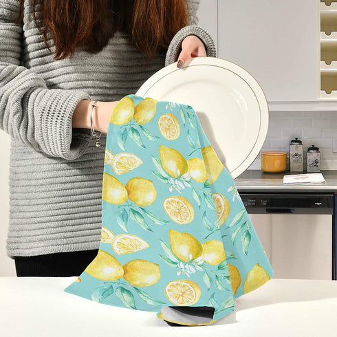 Lemon Dish Towel Cloth Turquoise Kitchen Hand Towels 18x28 IN Super Absorbent Lint Free Cleaning Cloths Tea Bar Soft Towel Set of 4