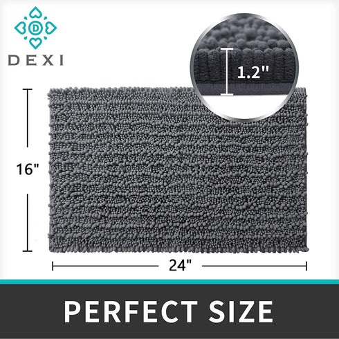 DEXI Bath Mat Bathroom Rug Non Slip Absorbent and Soft Floor Mats Washable Chenille for Bathtub Toilet Shower Room Entryway,16"x24"Dark Gray