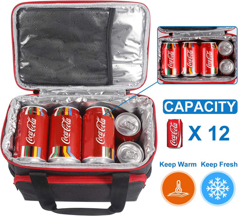 Adult Lunch Box for Men & Women Insulated Lunch Bag with Adjustable Shoulder Strap, Leak Proof Reusable Lunch Cooler Tote Bag for Office work, Picnic and Outdoor (Black)