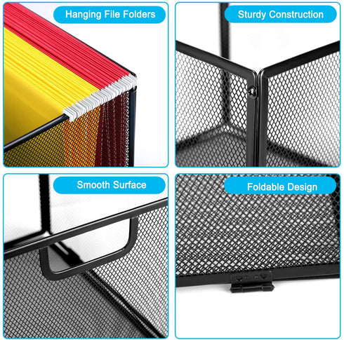 Hanging File Folder Organizer, Mesh Metal File Organizer Box Office Filing Crate Folder Holder Storage Box, Letter Size, Black