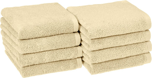 Amazon Basics Quick-Dry Hand Towels - 100% Cotton, 8-Pack, Linen