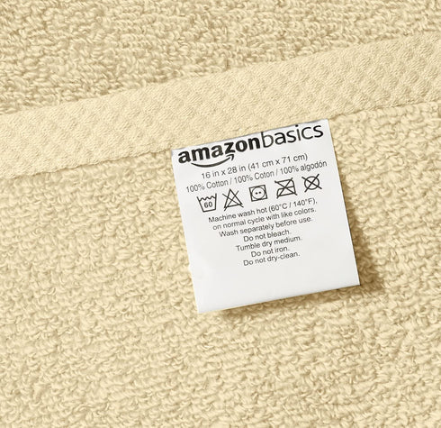 Amazon Basics Quick-Dry Hand Towels - 100% Cotton, 8-Pack, Linen