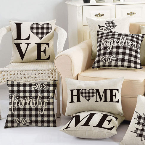 AVOIN Family Saying Buffalo Plaid Throw Pillow Cover, 18 x 18 Inch Holiday Love Home Easter Day Fall Cushion Case for Sofa Couch Set of 4