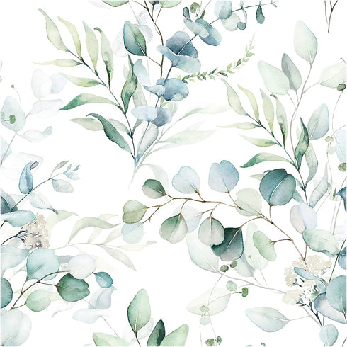 HaokHome 93042 Peel and Stick Wallpaper Green/White Eucalyptus Leaf Floral Wall Mural Home Nursery Boho Decor 17.7in x 9.8ft