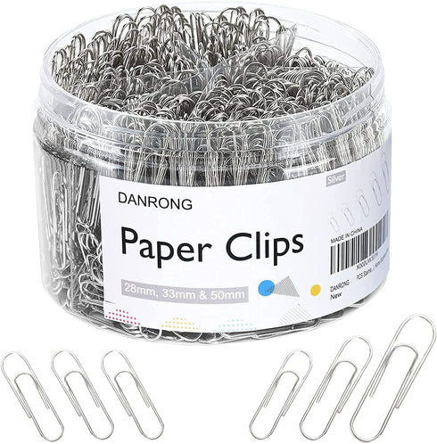 DANRONG 650 PCS Paper Clips Assorted Sizes, Small Medium and Large (1.1", 1.3" & 2"), Paperclips for Office, School, Home Supplies-Silver