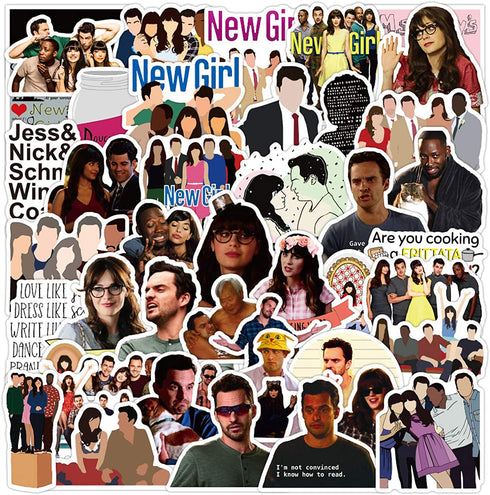50pcs TV Show New Girl Vinyls Stickers Laptop Sticker Waterproof Stickers Luggage Skateboard Water Bottle Stickers Decal Bicycle Bumper Snowboard Decorate Gift for Kid ?New Girl?