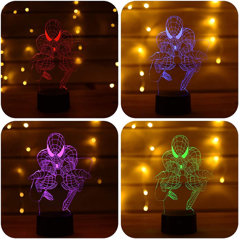 SerkyHome 3D Illusion Night Light for Kids 7 Colors with Remote-Led Table Lamp(Spiderman)