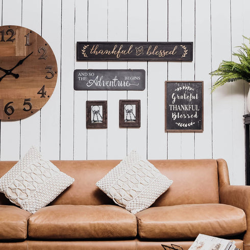NIKKY HOME Thankful and Blessed Carved Wood Framed Wall Plaque Sign with Inspirational Quote, 36" x 5.9", Black