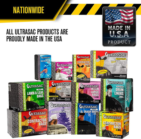 Ultrasac - 891454 UltraSac Contractor Trash Bags - (50 Pack/w Ties) - Heavy Duty 3 MIL Thick, 39' x 32', Shorter 33 Gallon Black Version - for Industrial, Commercial, Professional, Construction, Lawn, Leaf, and More