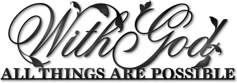 ViveGate With God All Things Are Possible Sign Metal Wall Decor, 18"X6" Inch Religious Scripture Black Christian Bible Verses Everthing Is Possible with God Bibical Wall Hanging Decoration