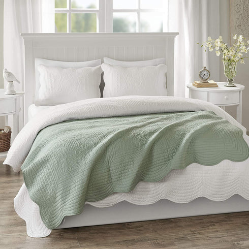 Madison Park Tuscany Luxury Oversized Quilted Throw with Scalloped Edges Seafoam 60x72 Quilted Premium Soft Cozy Microfiber For Bed, Couch or Sofa