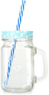 Mason Jar Mugs with Handle, multi COLORED Lids and Plastic Straws. 16 Oz. Each. Old Fashion Drinking Glasses - pack of 4 by Premium Vials