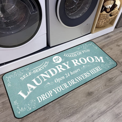 Laundry Room Rug Runner Non Slip Laundry Mats Mudroom laundromat Runner Farmhouse Kitchen Floor Mat Bathroom Laundry Room Decor Accessories( 20 X 47 inch, Teal )