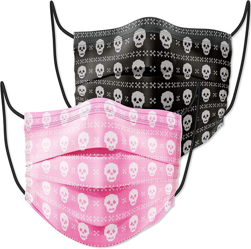 60PCS Disposable Protective Fashion Face Mask Skull Crossbones Knitted Sweater Pattern Couple Matching Print Stylish Gift 3-Ply Individually Packed Skin-Friendly Breathable Comfortable