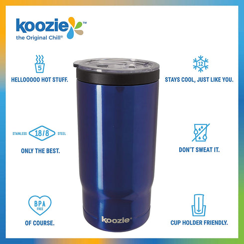 KOOZIE® Stainless Steel Triple 3-in-1 Can Cooler, Bottle or Tumbler with Lid for 16 oz Tall Boy Cans, Double Wall Vacuum Insulated for Hot and Cold Drinks | Royal Blue