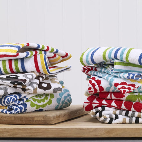 T-Fal Textiles 22418 2-Pack 100-Percent Cotton Print Dual Sided Dish Cloths, Stripe Red Multi Pattern, 4 Pack