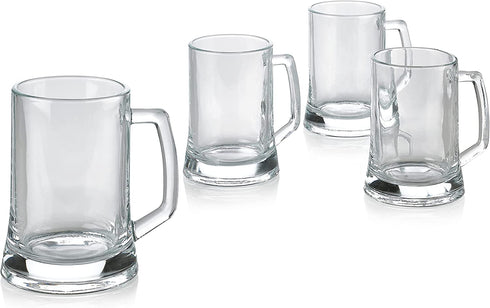 PARNOO Classic Beer Mug Set, Beer Mugs with Handles, Glass Beer Steins, Freezable Beer Glasses, Beer Mug Set of 4 - 16 Ounces