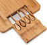 Bamboo Cheese Board - Charcuterie Platter & Serving Tray, 4 Stainless Steel Knife & Thick Wooden Server, and 4 Round Fruit trays. Fancy House Warming Gift for Wedding, Anniversary, or Engagement